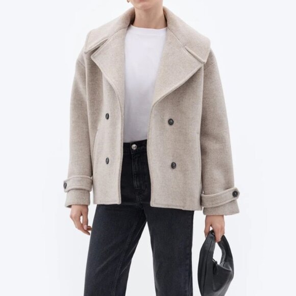 Le Capsole Greige Big Collar Wool Coat XS - Picture 7 of 8